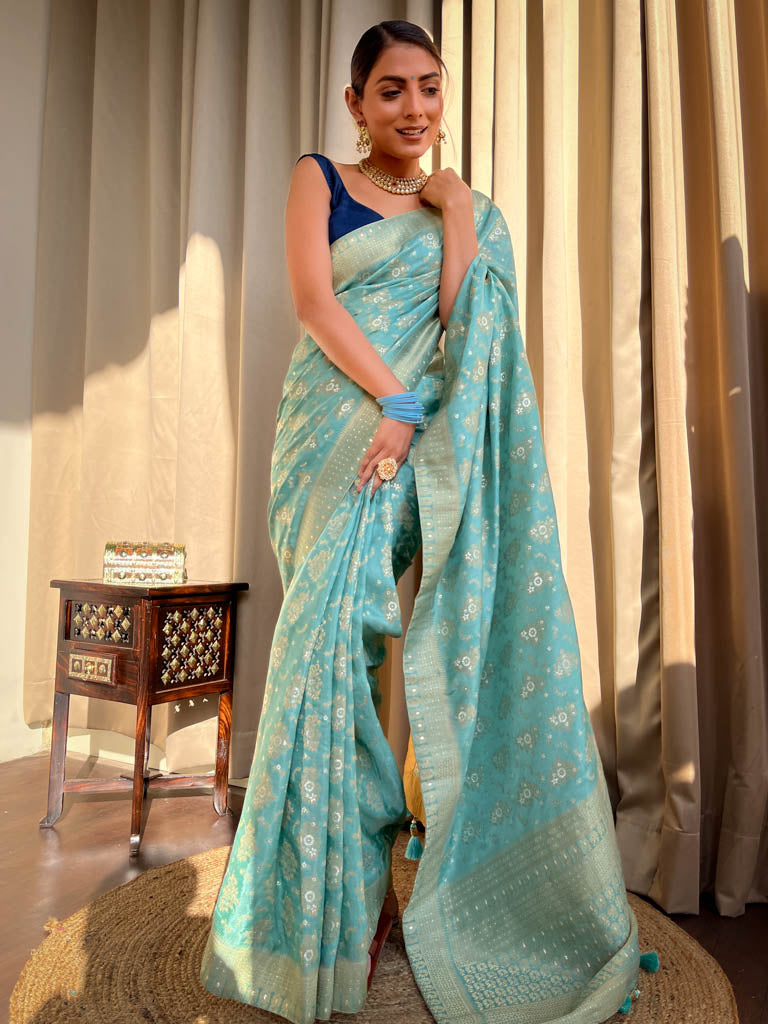 French Green Banarasi Uppada Silk Saree