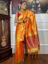Mustard Yellow Banarasi Patola Silk Saree
