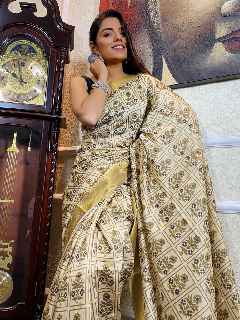 Beige Yellow Uppada Cotton Silk Saree