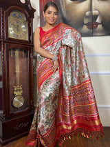 Off White Kalamkari Tussar Silk Saree