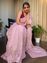 Blush Pink Organza Silk Saree with Scalloped Border