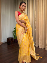 Tuscan Yellow Meenakari Cotton Silk Saree