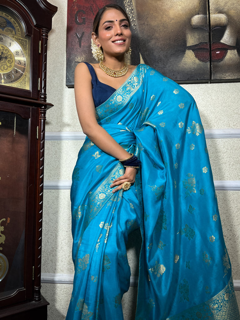 Firozi Blue Banarasi Uppada Silk Saree