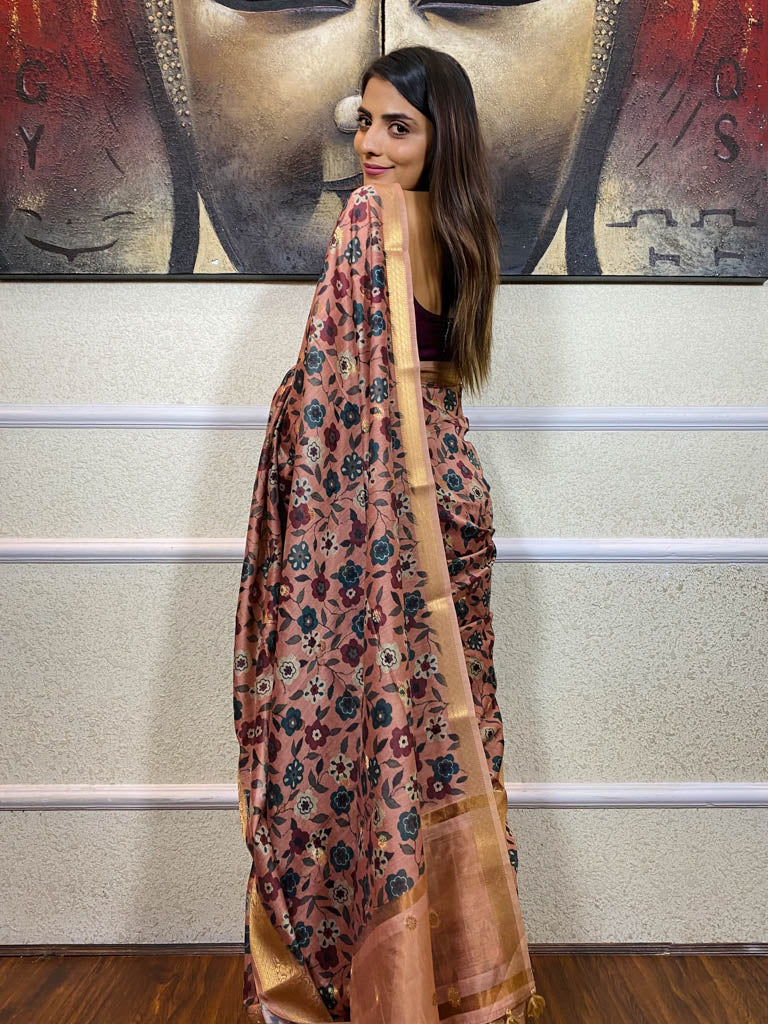 Garnet Brown Uppada Cotton Silk Saree