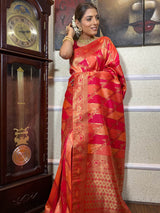 Peach Pink Banarasi Handloom Silk Saree