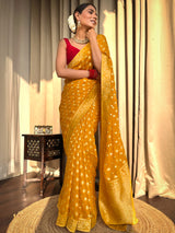Mustard Yellow Banarasi Khaddi Weaved Georgette Saree