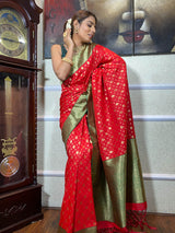Scarlet Red Banarasi Silk Saree