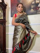 Midnight black Woven Banarasi Silk Saree