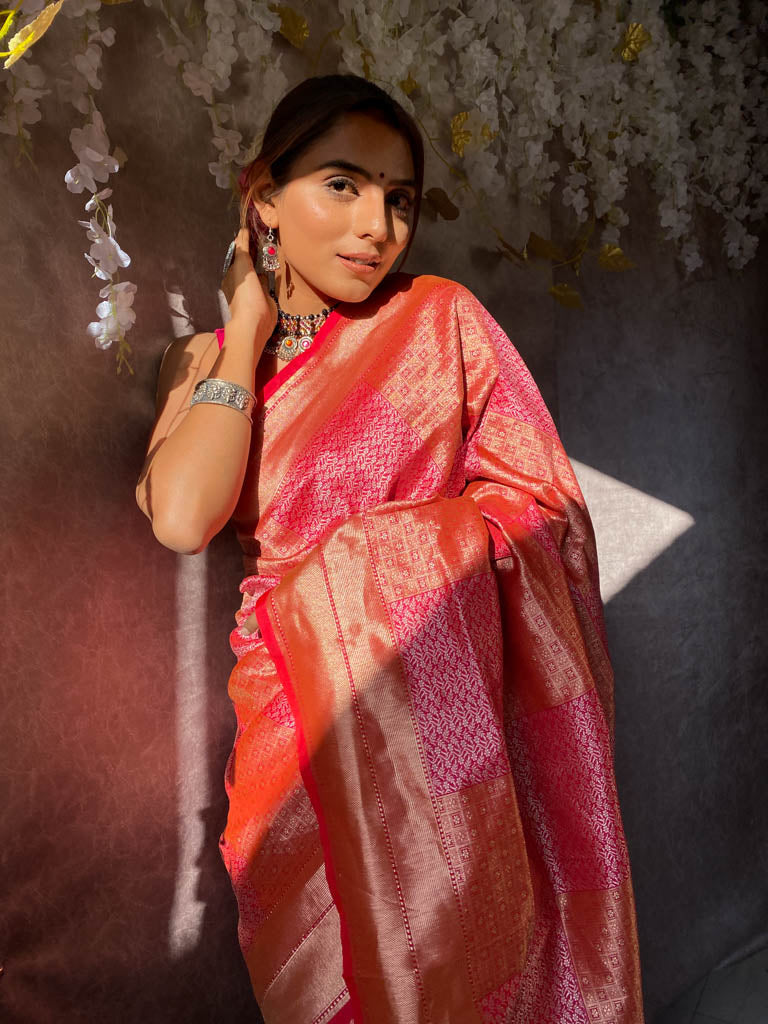 Rusty Pink Banarasi Silk Saree