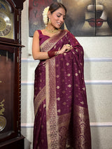 Plum Wine Banarasi Uppada Silk Saree
