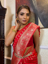 Scarlet Red Banarasi Katan Silk Saree