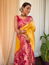 Mustard Rani Hand Dyed Banarasi Silk Saree