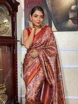 Carrot Orange Kalamkari Tussar Silk Saree