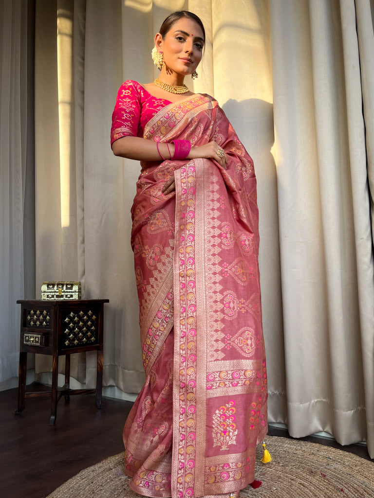 Orchid Pink Meenakari Banarasi Uppada Silk Saree