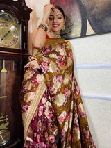 Caramel Brown Designer Banarasi Silk Saree