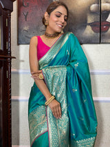 Turquoise Blue Banarasi Silk Saree