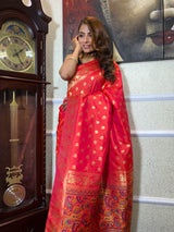 Carrot Red Banarasi Silk Saree