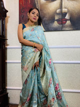 Arctic Blue Designer Banarasi Silk Saree