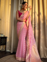 Baby Pink Banarasi Khaddi Weaved Georgette Saree