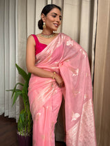 Flamingo Pink Cotton Silk Saree