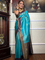 Turquise Blue Kanjeevaram Silk Saree
