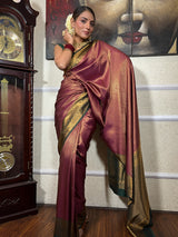 Sangria Wine Kanjeevaram Silk Saree
