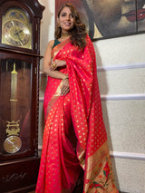 Carrot Red Paithani Silk Saree