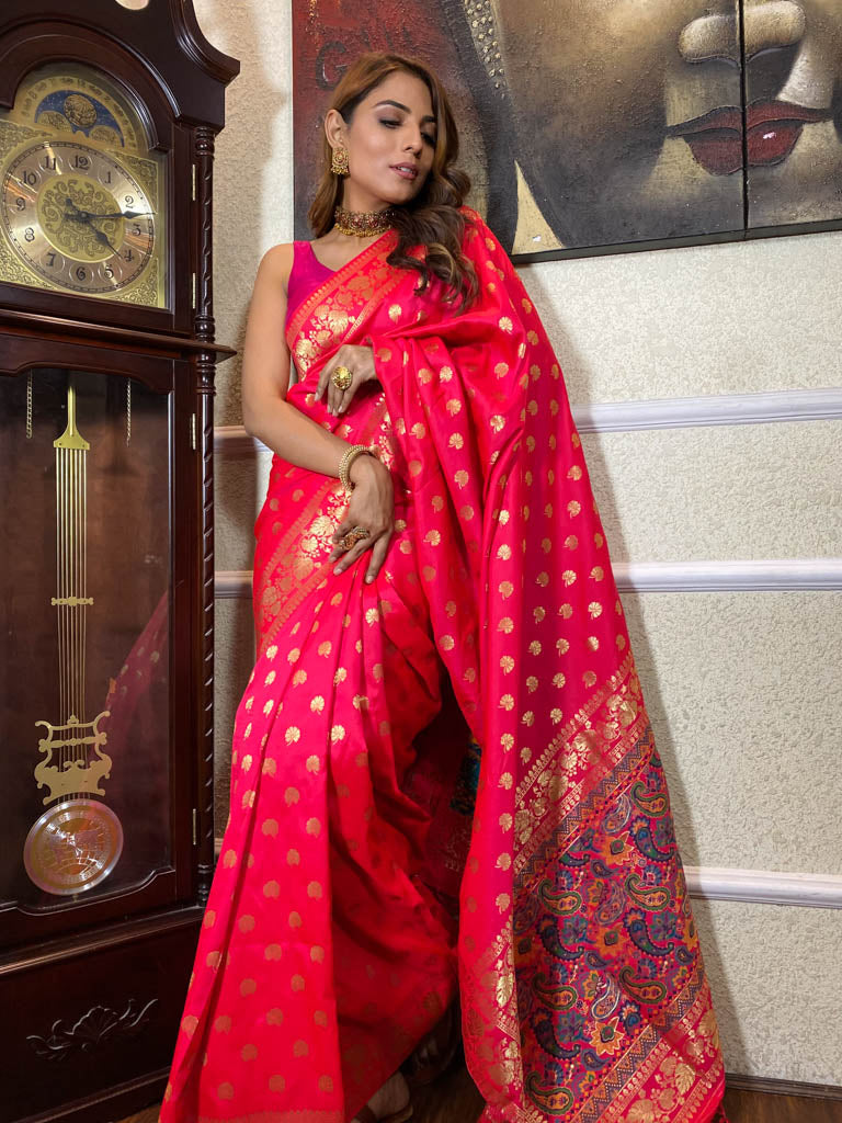 Queen Pink Banarasi Silk Saree