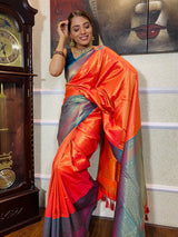 Carrot Orange Kanjeevaram Silk Banarasi Handloom Saree