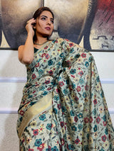 Moss Green Uppada Cotton Silk Saree