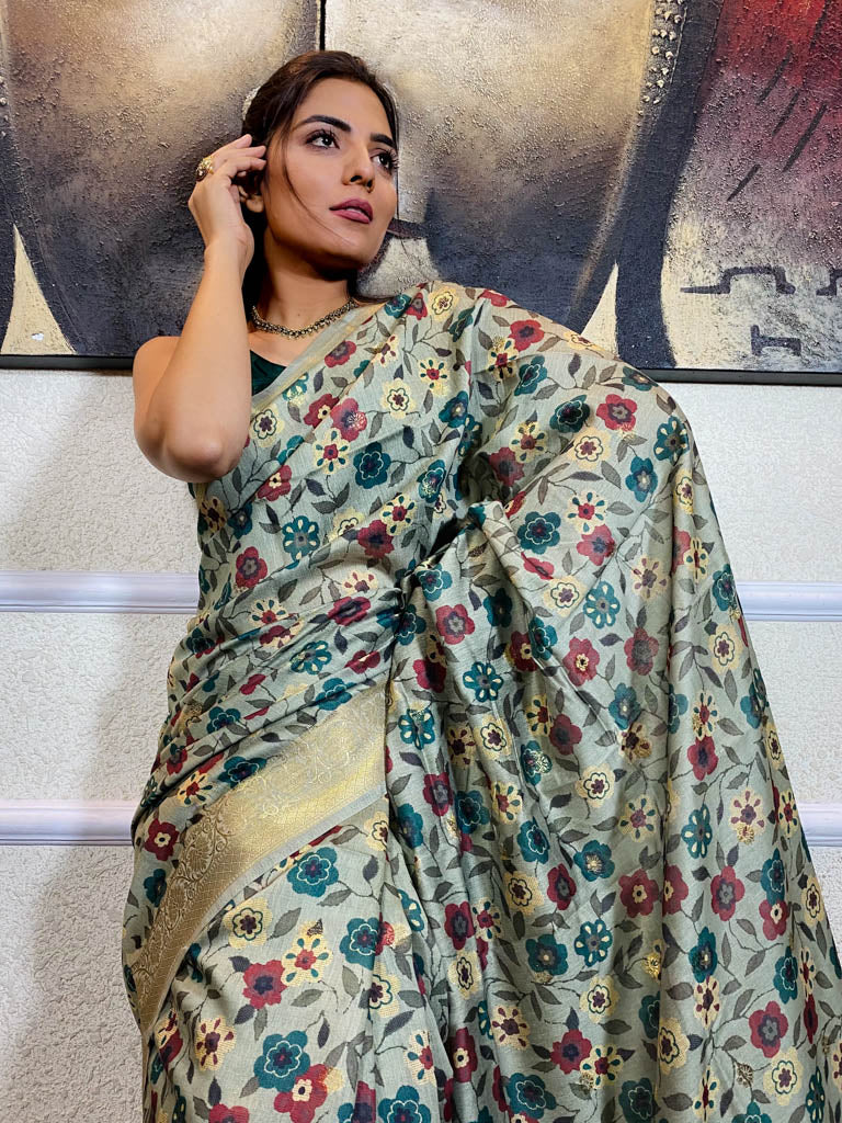 Moss Green Uppada Cotton Silk Saree