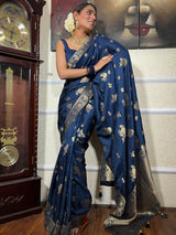 Midnight Blue Banarasi Uppada Silk Saree