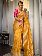 Mustard Yellow Meenakari Banarasi Uppada Silk Saree