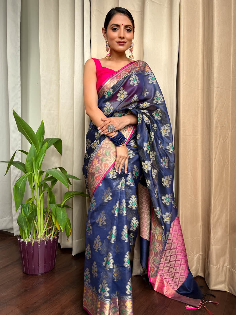 Berry Blue Woven Cotton Silk Saree