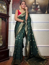 Bottle Green Banarasi Uppada Silk Saree