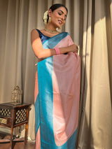 Peach Pink Antique Silver Kanjeevaram Silk Saree