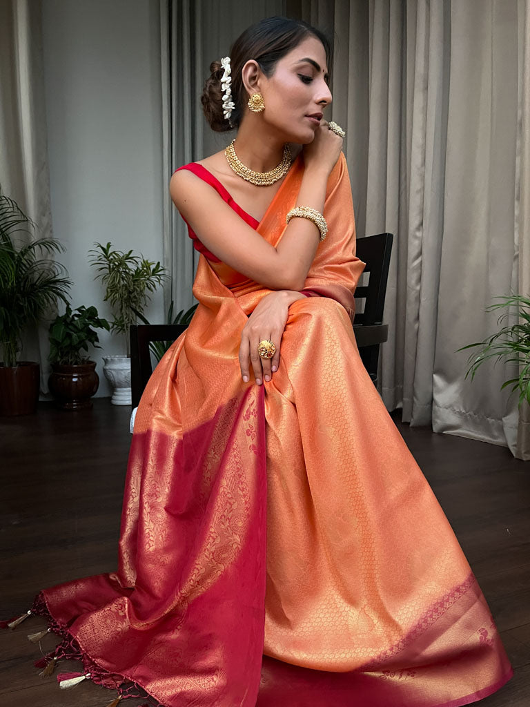 Tangerine Orange Kanjeevaram Silk Saree