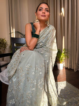 Fern Green Gota Embroidery French Georgette Saree