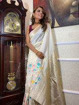 Daisy White Banarasi Silk Saree