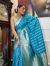 Turquoise Blue Banarasi Silk Handloom Saree