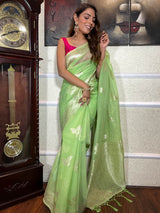 Parrot Green Cotton Silk Saree