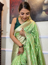 Parakeet Green Banarasi Silk Handloom Saree