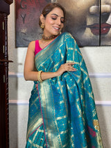 Turquoise Blue Banarasi Silk Ghatchola Saree