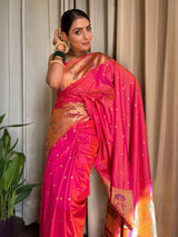 Carrot Pink Paithani Silk Saree