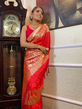 Scarlet Red Banarasi Silk Saree