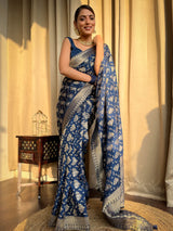 Midnight Blue Banarasi Uppada Silk Saree
