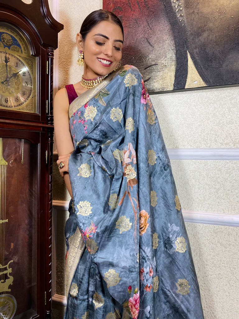 Queen Blue Designer Banarasi Silk Saree
