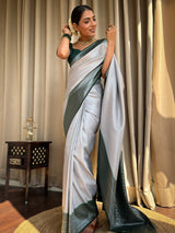Metallic Grey Antique Silver Kanjeevaram Silk Saree