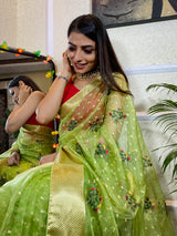 Parakeet Green Organza Silk Saree