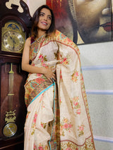 Parchment Tan Linen Silk Saree